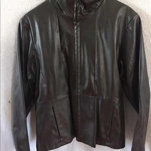Brown faux leather jacket.
